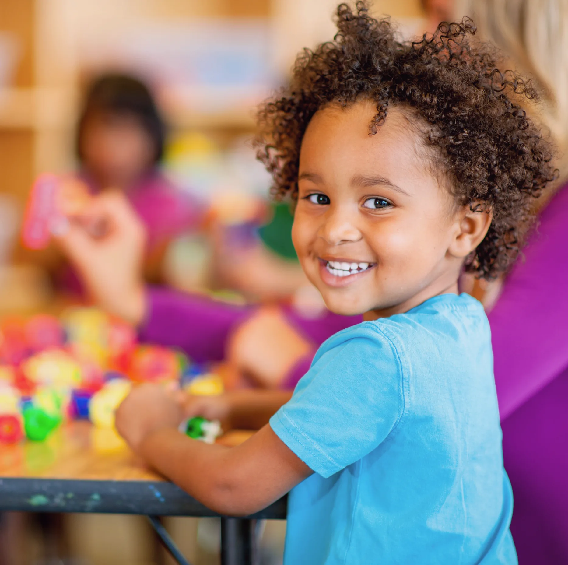 A child playing in a welcoming home environment